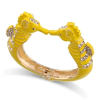 fashion beautiful sea horse cuff bracelet statement bangle for women girls gold plated with enamel bracelets bangle jewelry