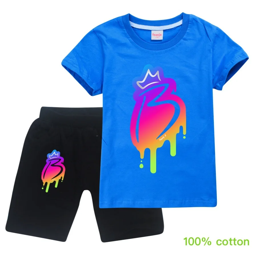 

2021 Summer Royally B Cartoon Printing T Shirt Children Tracksuits for Girl Baby Boys Sport Suit Costume Tops Pants Clothing Set