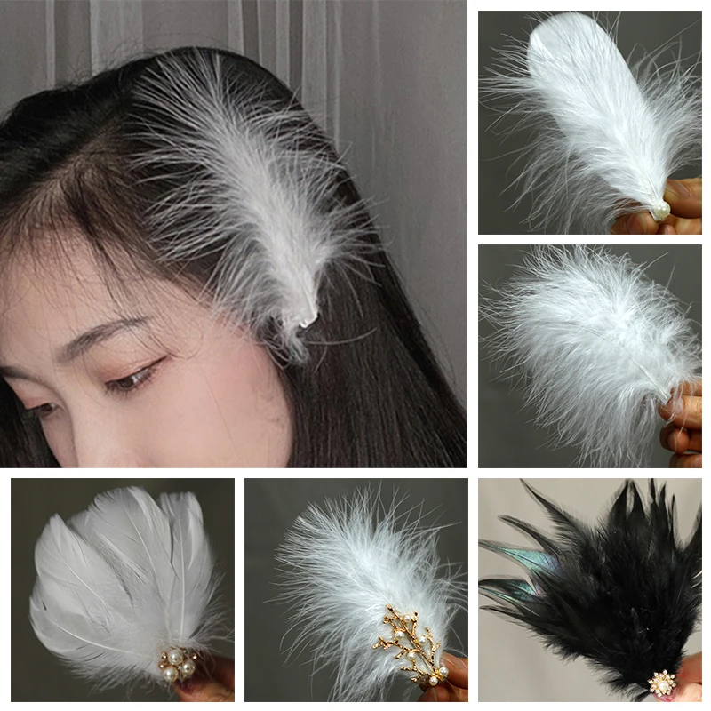 

2021 New Fashion White Feather Hairpins For Women Girls Chic Pearl Rhinestone Hair Clips Barrettes Sweet Hair Accessories Gifts