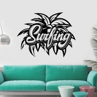 Surfing Lettering Wall Decal Beach Palm Leaves Vacation Style Vinyl Wall Sticker Living Room Man Cave Furnishing Decorative Z263