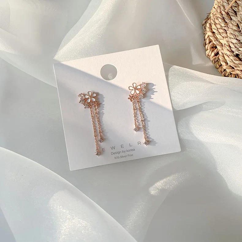 Милые серьги с цветами и кисточками длинные элегантные ювелирные изделия милые