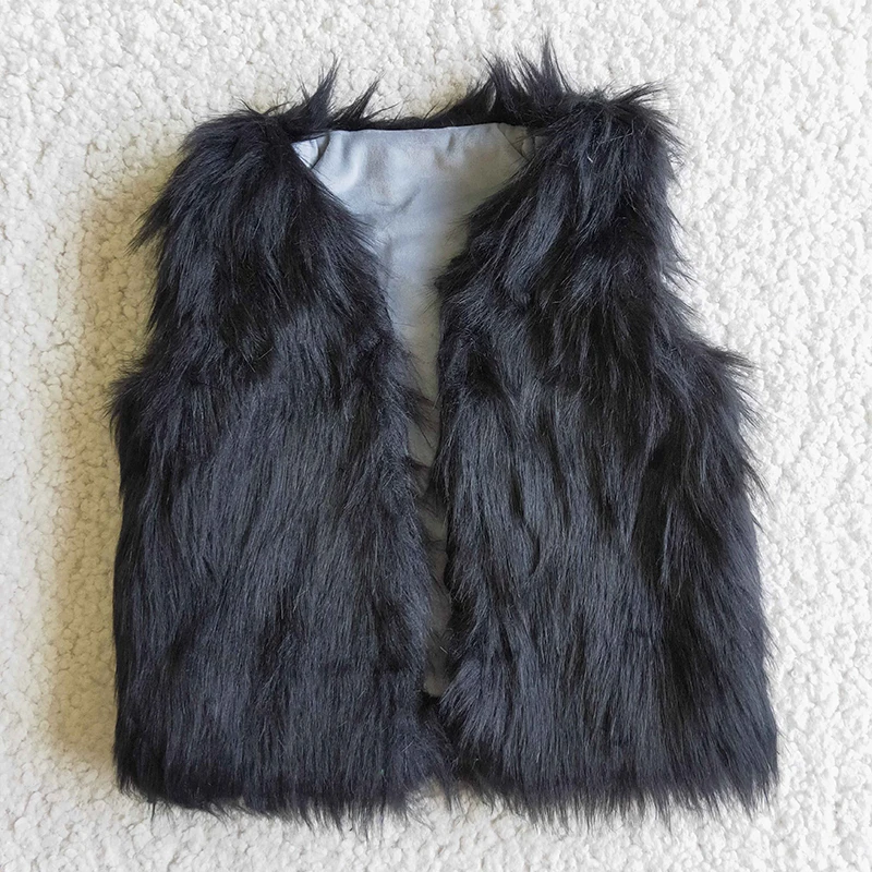 

Wholesale Black Foux Fur Baby Girl Soft Coat Sleeveless Kid Lapel Children Winter Vest Clothes Infant Boutique Toddler Clothing
