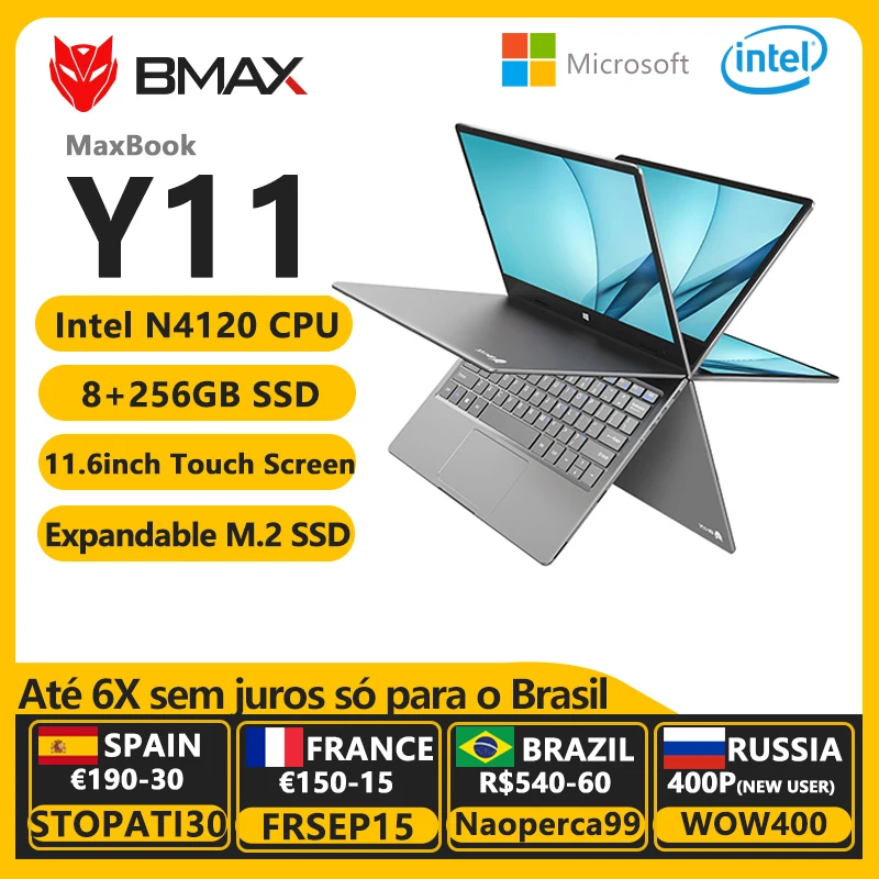 BMAX Y11 ноутбук с 11 6-дюймовым дисплеем четырёхъядерным процессором Intel N4120 N4100 ОЗУ 8