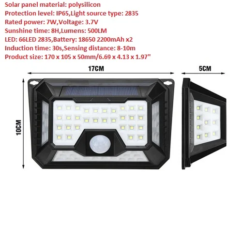 66LED 136 светодиодный садовый светильник с датчиком 1300LM, водонепроницаемый, PIR, светодиодный, для улицы, Солнечная лампа, 3 режима безопасности, для двери бассейна, солнечный светильник ing - Испускаемый цвет: 66LED