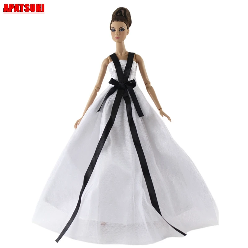 

Белое кружевное платье для куклы Барби, Одежда для кукол 1/6 BJD с открытыми плечами вечерние, свадебные платья Gwon, Одежда для куклы 1:6, детская ...