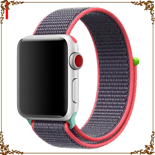 Bright pink Ремешок для Apple Watch, ремешок для Apple Watch 5, 4, 44, мм, 42 мм, iwatch band 3, 2, 5, 42 мм, 38 мм, Спортивная петля, correa, нейлоновый ремешок для часов - Цвет ремешка: Bright pink