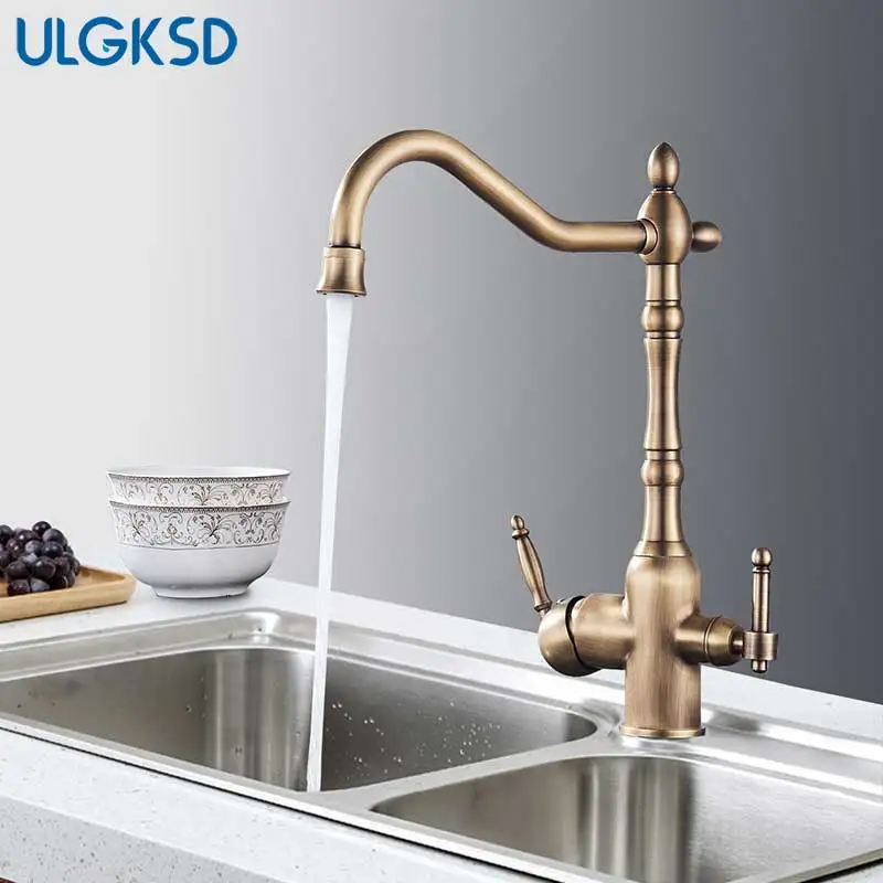 ULGKSD черный бронзовый кухонный смеситель для холодной и горячей кухни, смеситель с одной ручкой, кухонный кран с вращением на 360 градусов