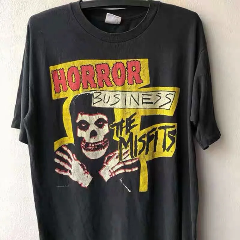 

Calelinka American Vintage Misfits Brand Skull Print Graphic Cool Tshirts Unisex Black 100% Cotton Summer Hip Hop Rock T shirt