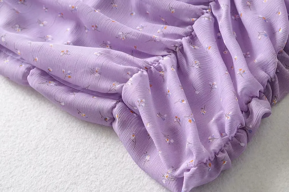 Винтажные шифоновые Фиолетовые женские платья Bazaleas с цветочным принтом рюшами