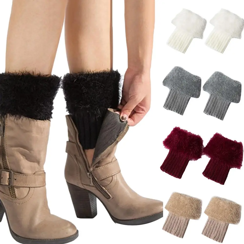 2020 Популярные Модные женские зимние однотонные вязаные гетры с искусственным