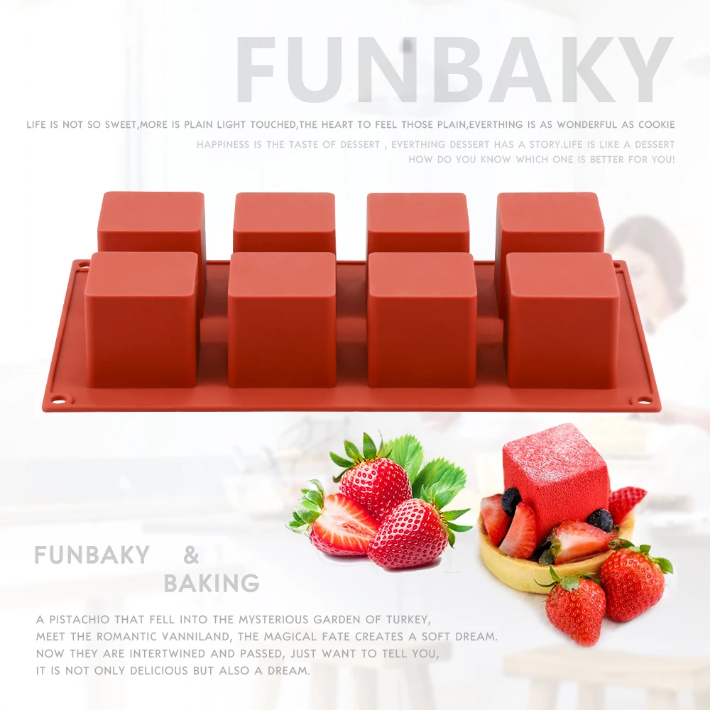 FUNBAKY 8 полости Квадратные 3D силиконовые формы для украшения тортов инструменты