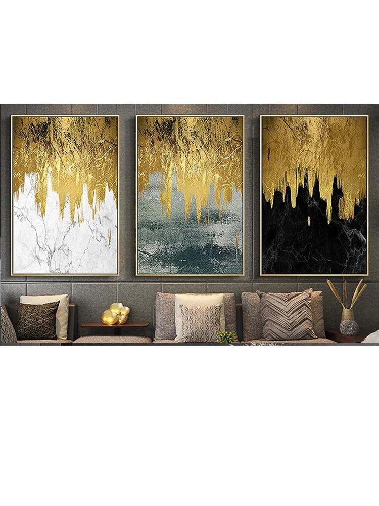 

3 Pieces mosaic art embroidery pattern Abstract Spectacular Golden Landscape Nordic Modern diamond painting full square round 5d