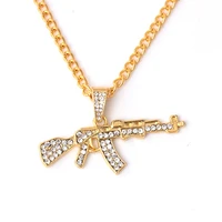 fashion cool gun pendant necklace european hip hop jewelry stainless steel chain rhinestone alloy chain necklace