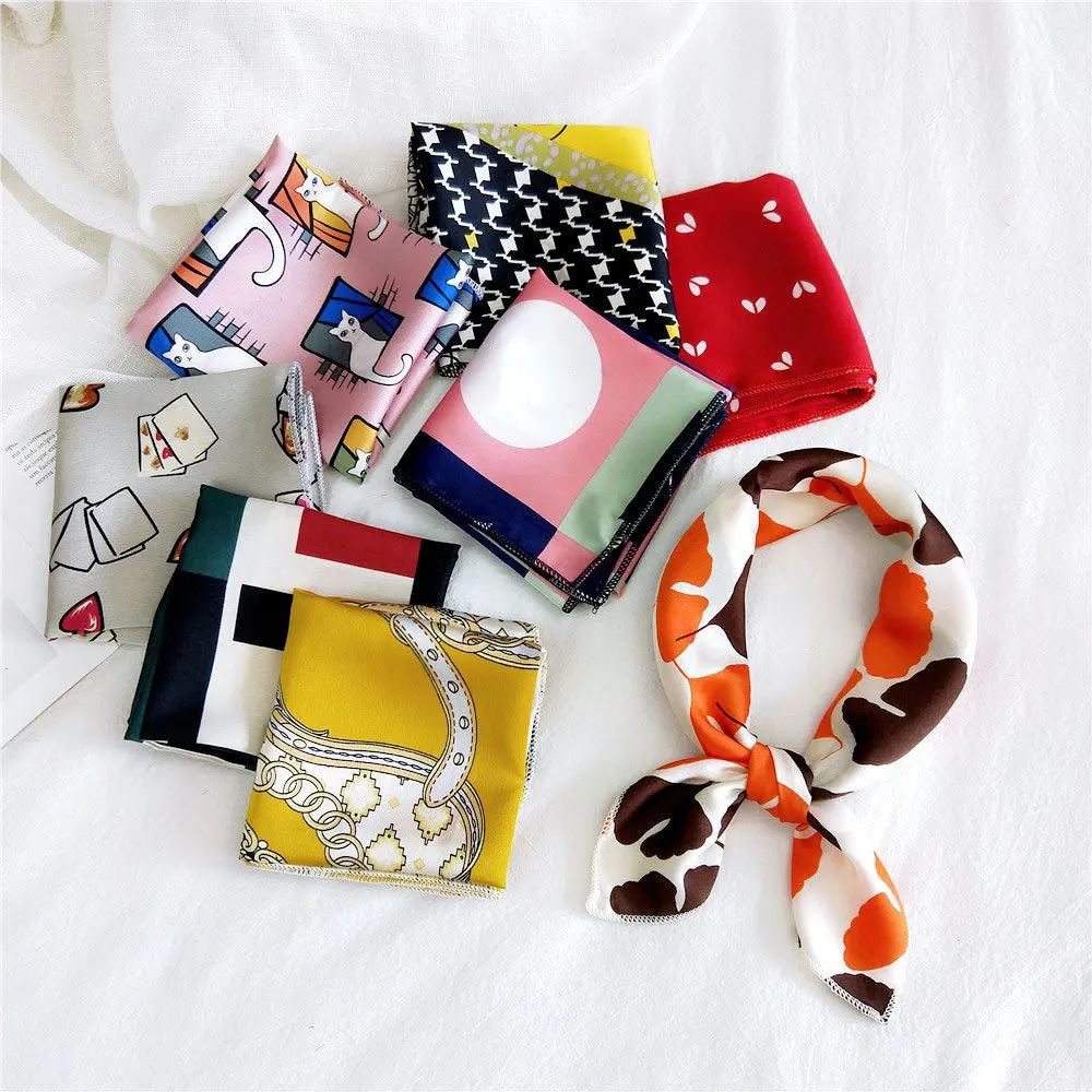 

2020 New Women Silk Scarf Square Foulard Neck Scarves Design Printed Head Kerchief Fashion Girl Handkerchief Hair Bandana