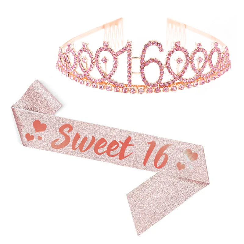 

Sweet 16 18 21 30 40 50 60 70 Fabulous Birthday Sash and Crystal Tiara Crown for Girls Women Birthday Party Decoration Supplies