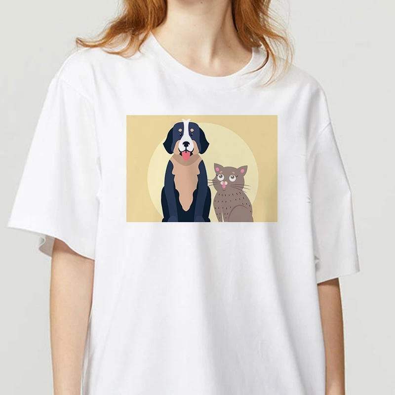 

Summer T-shirt Lady Streetwear Funny Cat Print Graphic T-shirt Lady Top Retro Fun Casual Thin T-shirt