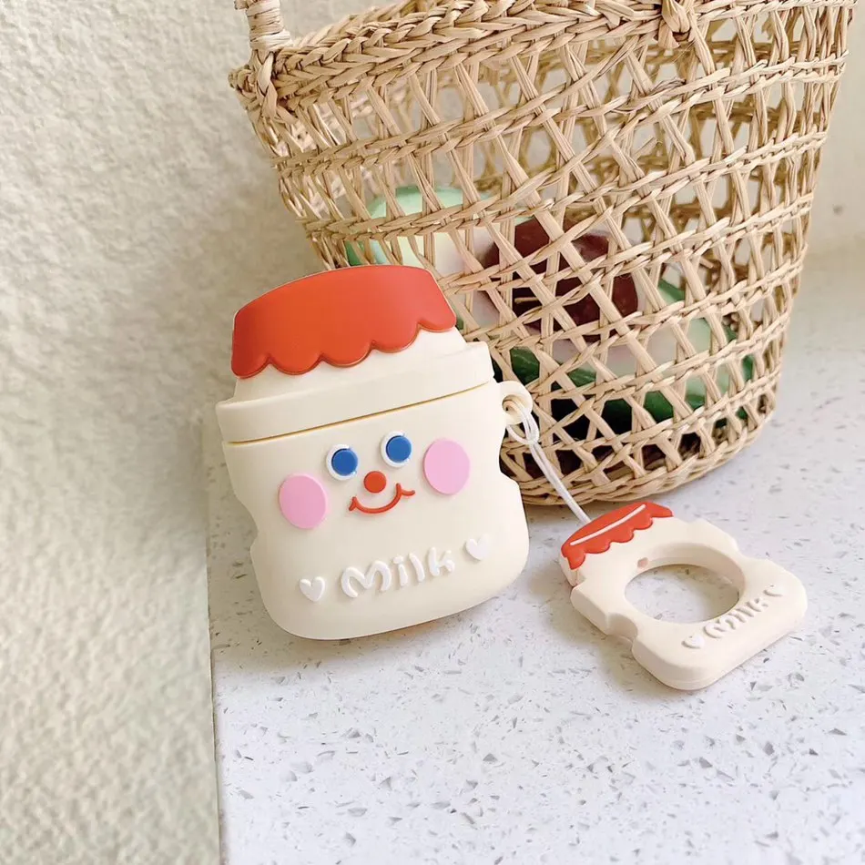 Milk White Для AirPods чехол Boba Milk tea беспроводной чехол для наушников для Airpods 2 Защитная крышка Милая бутылка для напитков с кольцом на палец - Цвет: Milk White