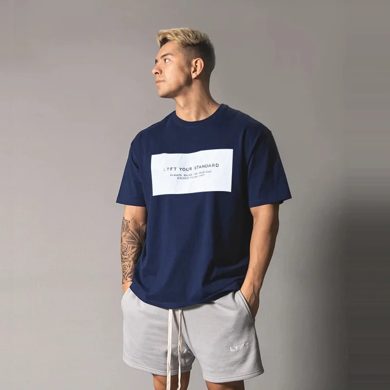 

New Men tshirt Slim Fit O-neck Short Sleeve Muscle Fitness Gyms Casual Cotton Top Summer Fashion Basic sport printed man t-shirt