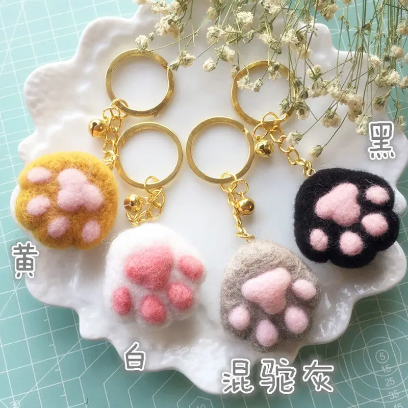 Необработанная ручная работа сделай сам шерсть фетр Милая кошка лапы с брелоком