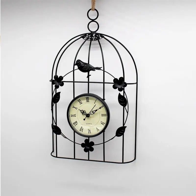 1 шт. железные настенные часы в виде птичьей клетки ретро римские цифровые