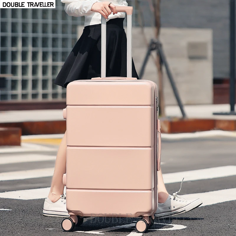 Travel suitcase on wheels pink rolling luggage carry on trolley luggage bag cabin suitcase fashion 2022 New 20/22/24/26/28 inch