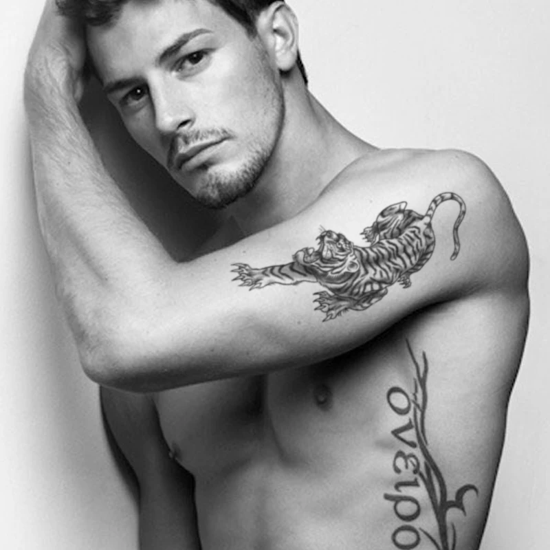 

Waterproof Temporary Tattoo Sticker Black Realistic Tiger Line Totem Design Fake Tattoos Flash Tatoos Arm Body Art for Women Men