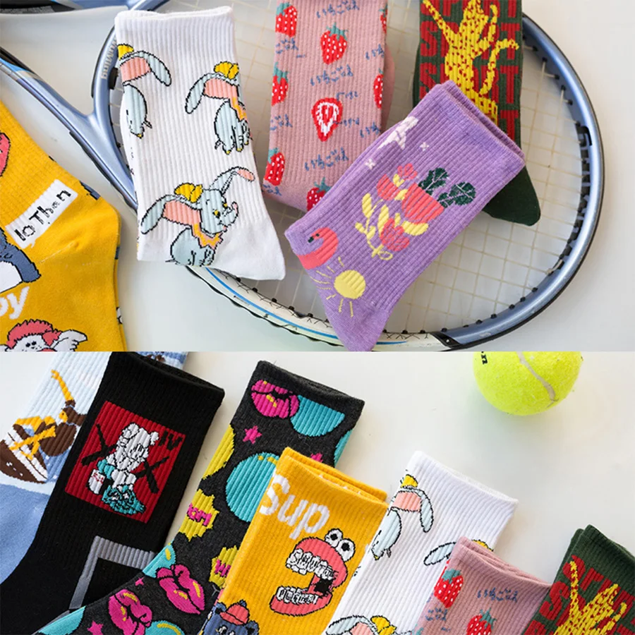 Носки женские с мультяшным принтом Смешные Яркие повседневные хлопковые