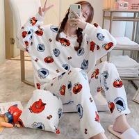 new winter flannel warm pajamas korean kawaii cartoon pajama set fashion leisure home cloth pyjamas women sleepwear