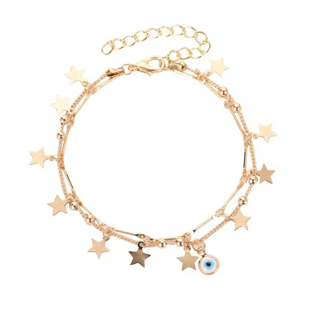 Двухслойные женские летние пляжные браслеты со звездами и луной Модные сандалии