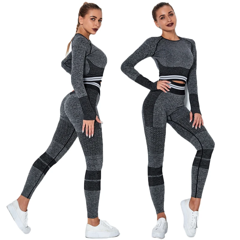 

Women Seamless Sports Yoga Clothing 2 Piece Sports Shirts Top High Waist Leggings Sport Set Gym Sexy Tracksuit Workout Set -40