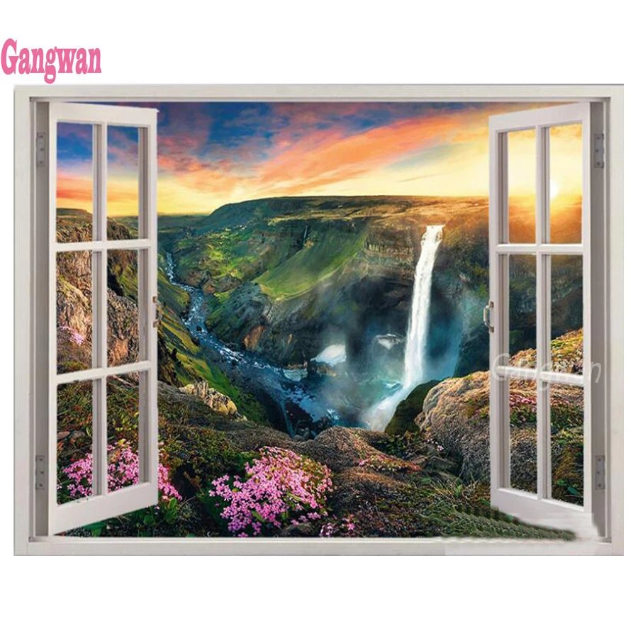 

Картина из страз 5D «сделай сам», вышивка крестиком на окно, полноразмерная Алмазная вышивка с изображением красивого водопада для украшения комнаты