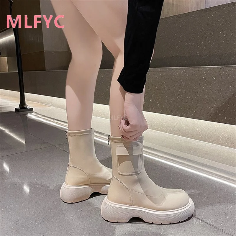 

2021 autumn new Martin boots women's wild thick-soled increased fashion back zipper short boots elastic boots