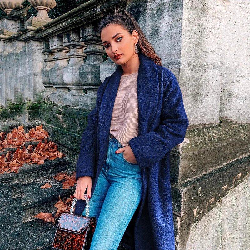 Осень-зима 2019 модное одноцветное шерстяное повседневное пальто женское теплое