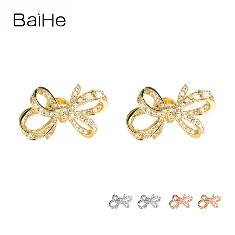 BAIHE Solid 14 карат желтое/розовое/белое золото 0.32ct H/SI Природные Алмазы Cерьги