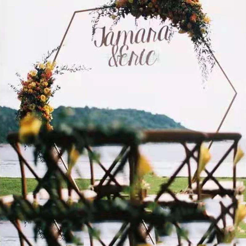 

Wedding Arch Frame Hexagonal Iron Wedding Background Frame Birthday Party Stage Outdoor Lawn Arch Flower Frame Diy Decoration