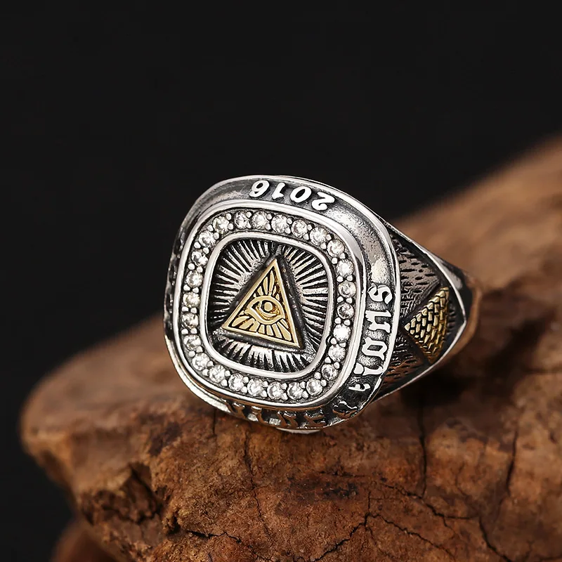 

Genuine 100% S925 Sterling Silver colour Jewelry Masonic Ring Mens Signet Rings Vintage Flower Pattern Engraved Cool Fashio
