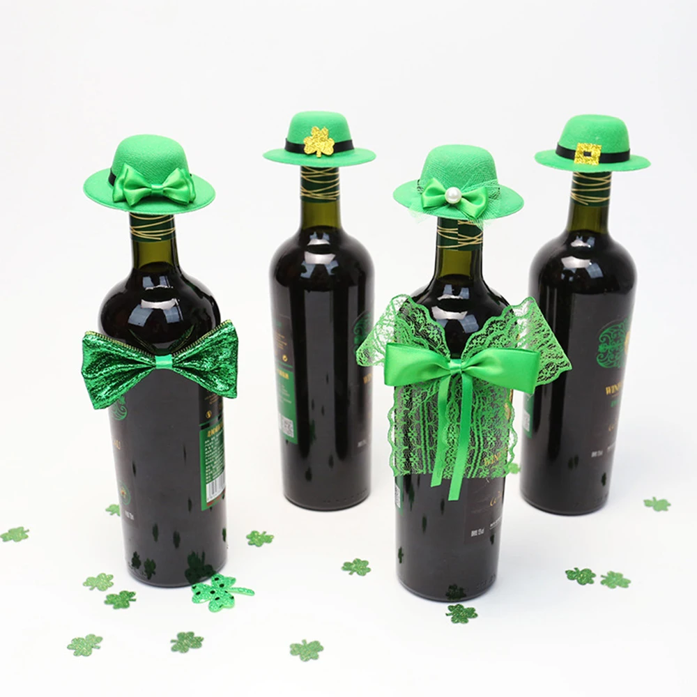 Mini Beer Wine Bottle Hat St Patricks Day Decorations Ornaments Irish Festival Silverware Holder Green Party Favors | Дом и сад