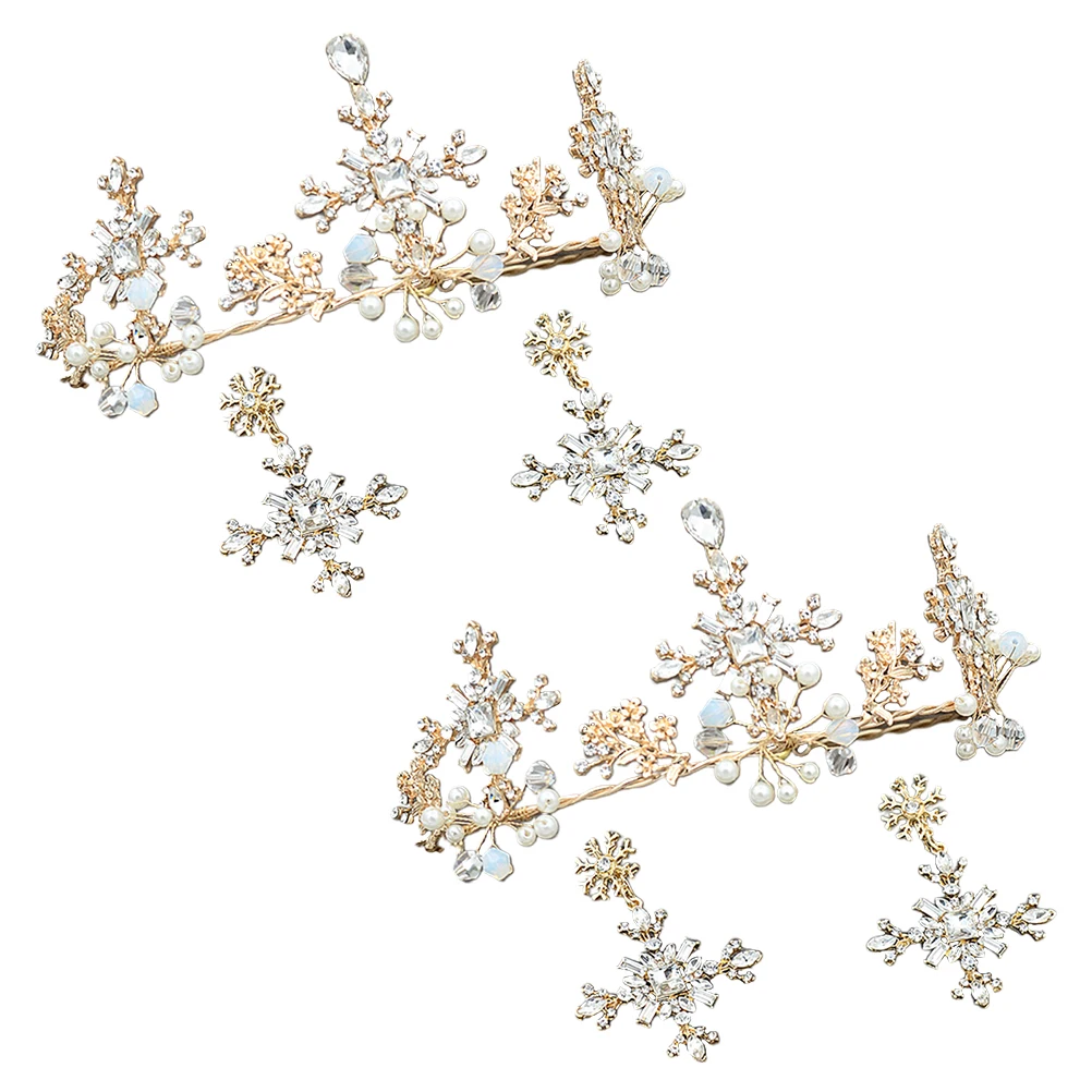1Set Bride Headdress Exquisite Rhinestone Floral Luxury Crown with Earrings for Lady | Hair Accessories Set