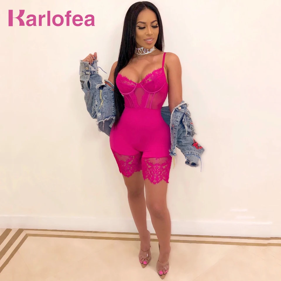 Женские кружевные комбинезоны Karlofea Сексуальные клубные вечерние короткий