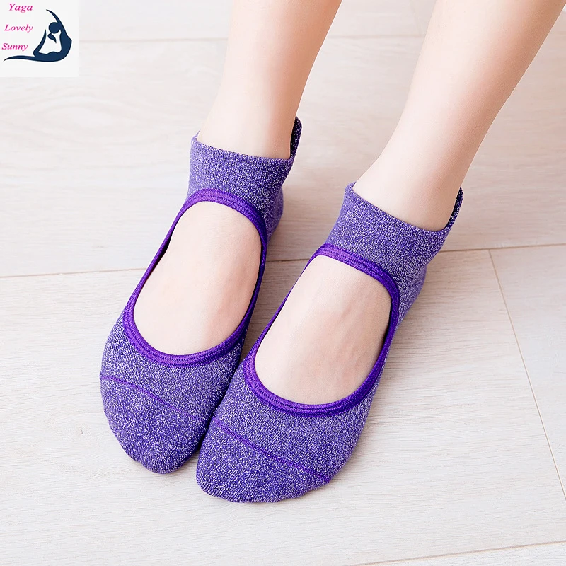 

Silver Silk Round Head Toe Yoga Socks with Baring Back Ballet Dance Anti-Slip Women'Sock Indoor Fitness Exercise Pilates Socks