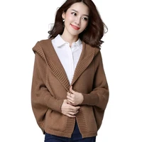 solid color women causal loose hooded sweater bat sleeve knit cardigan jacket spring autumn short sweater coat