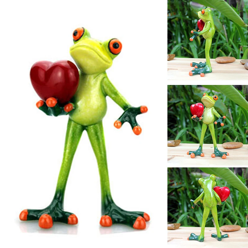 

3D Креативные украшения, зеленые лягушки, скульптура с сердцем, забавные и интересные статуи для настольного декора RERI889
