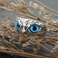 gothic animal owl rings for women men crystal eyes finger ring adjustable punk hip hop open cuff vintage rings jewelry bague