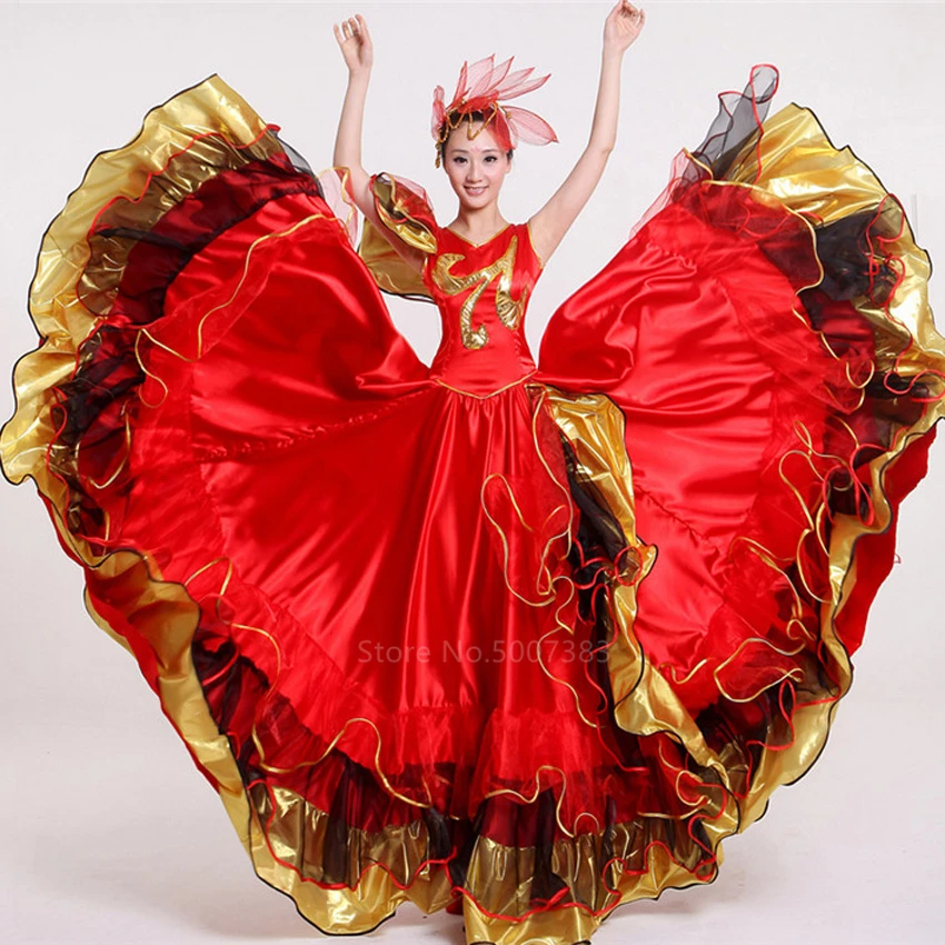 Женское платье фламенко одежда для выступлений атласное кружевное с широкой