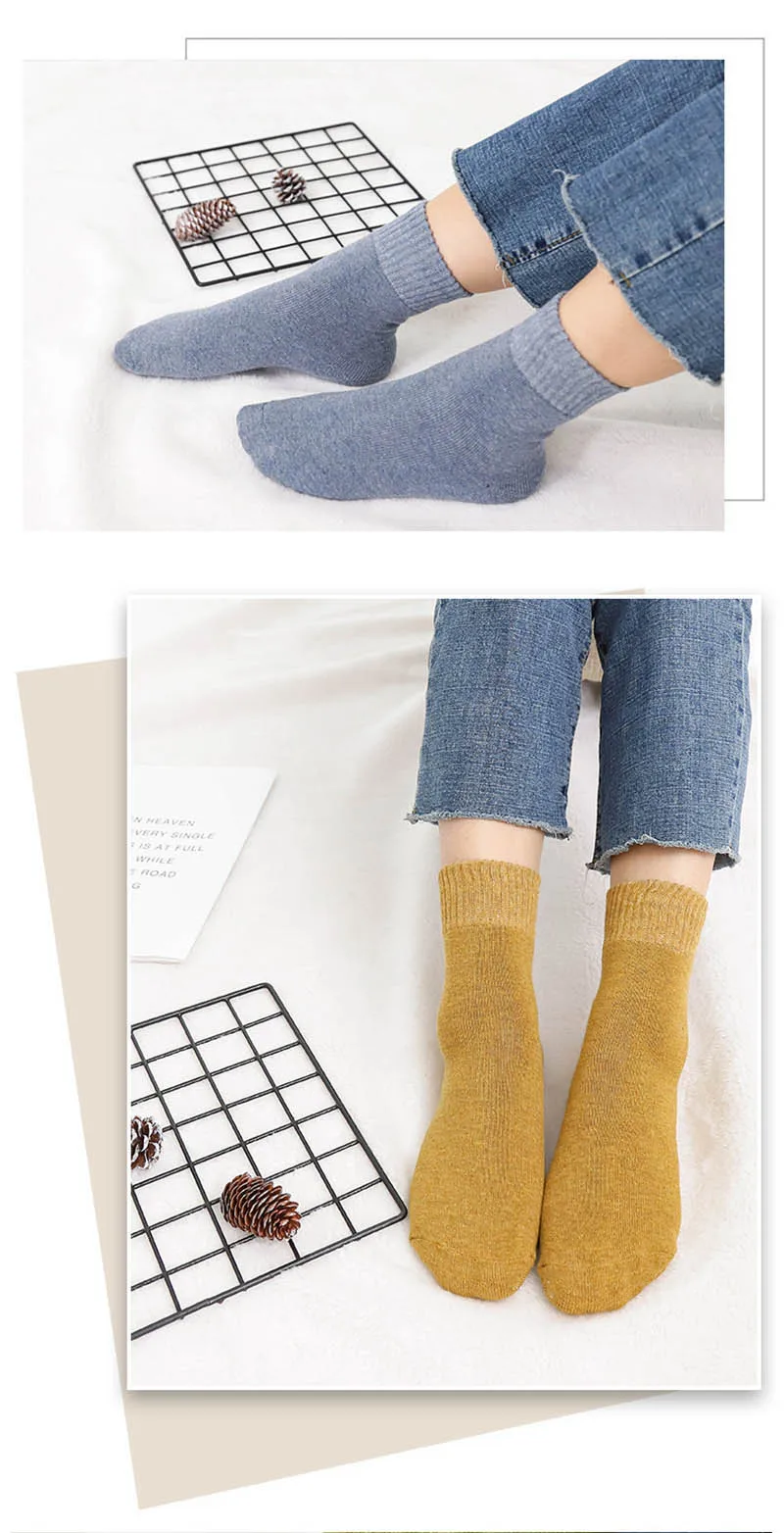 LKWDer 3 Pairs Winter Warm Socks For Women Solid Color Thick Wool Rabbit Hair Socks Snow Against Cold Warm Cotton Sock Sox Meias