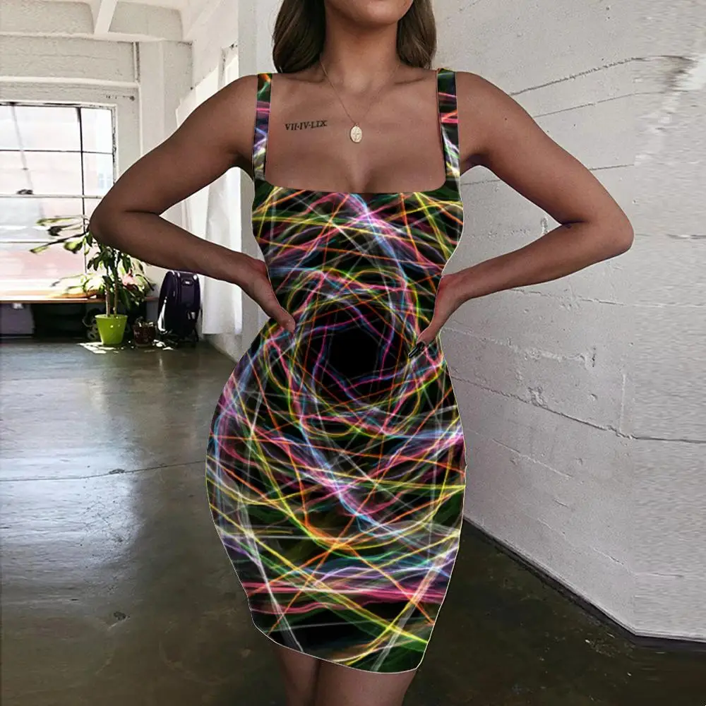 

Giyu Brand Galaxy Dress Women Moon Vestido Sexy Pattern Halter Sleeveless Harajuku 3d Print Womens Clothing Club Short