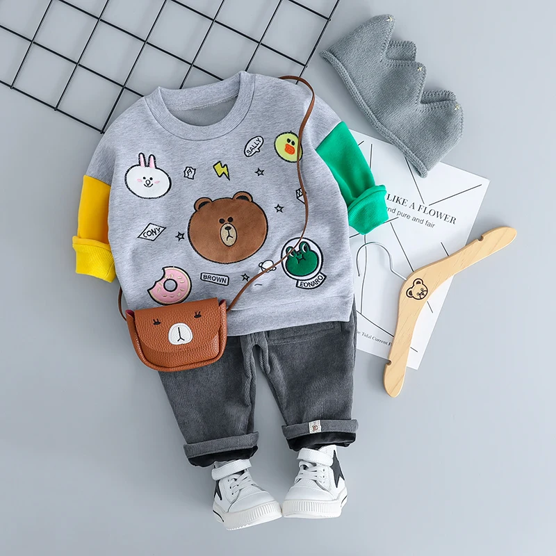 HYLKIDHUOSE Autumn Baby Girl Boy Clothing Sets Infant Clothes Suits Bear Plush T Shirt Pants Casual Children Kids | Детская одежда и