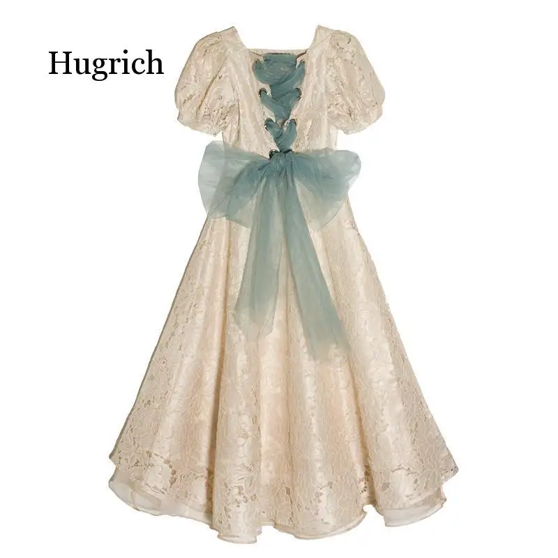 

New 2020 Court Retro Style Dress Bowknot A-Line Elegant Lace Fairy High Waist French Vintage Dress Weddings Events Autumn Korean