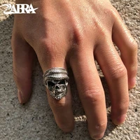 zabra luxury skull ring 925 silver adjustable size 6 13 beard rings for men gothic vintage punk rock biker man gift jewelry