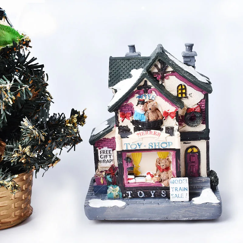 Рождественская сцена макет украшения маленький полимер светящийся дом церковь